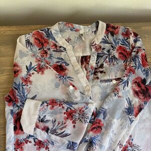 Kut From‎ The Kloth Womens Medium Floral Sheer V-Neck Button Long Sleeve Blouse
